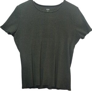 ana A New Approach Womens XL Olive Green Black Striped Ribbed Knit Crew Neck Tee